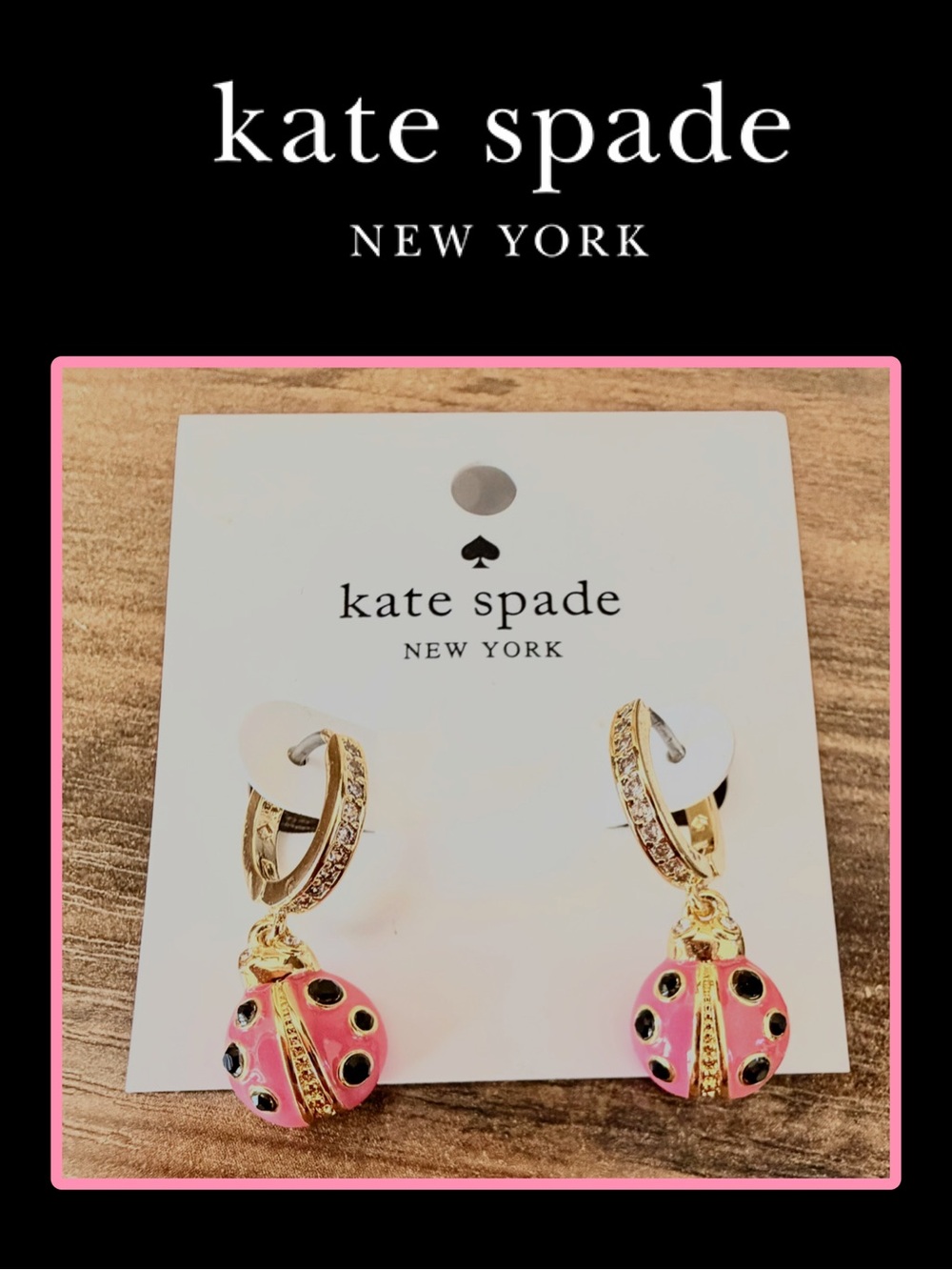NEW KATE SPADE PINK LADYBUG HUGGIE EARRING.
